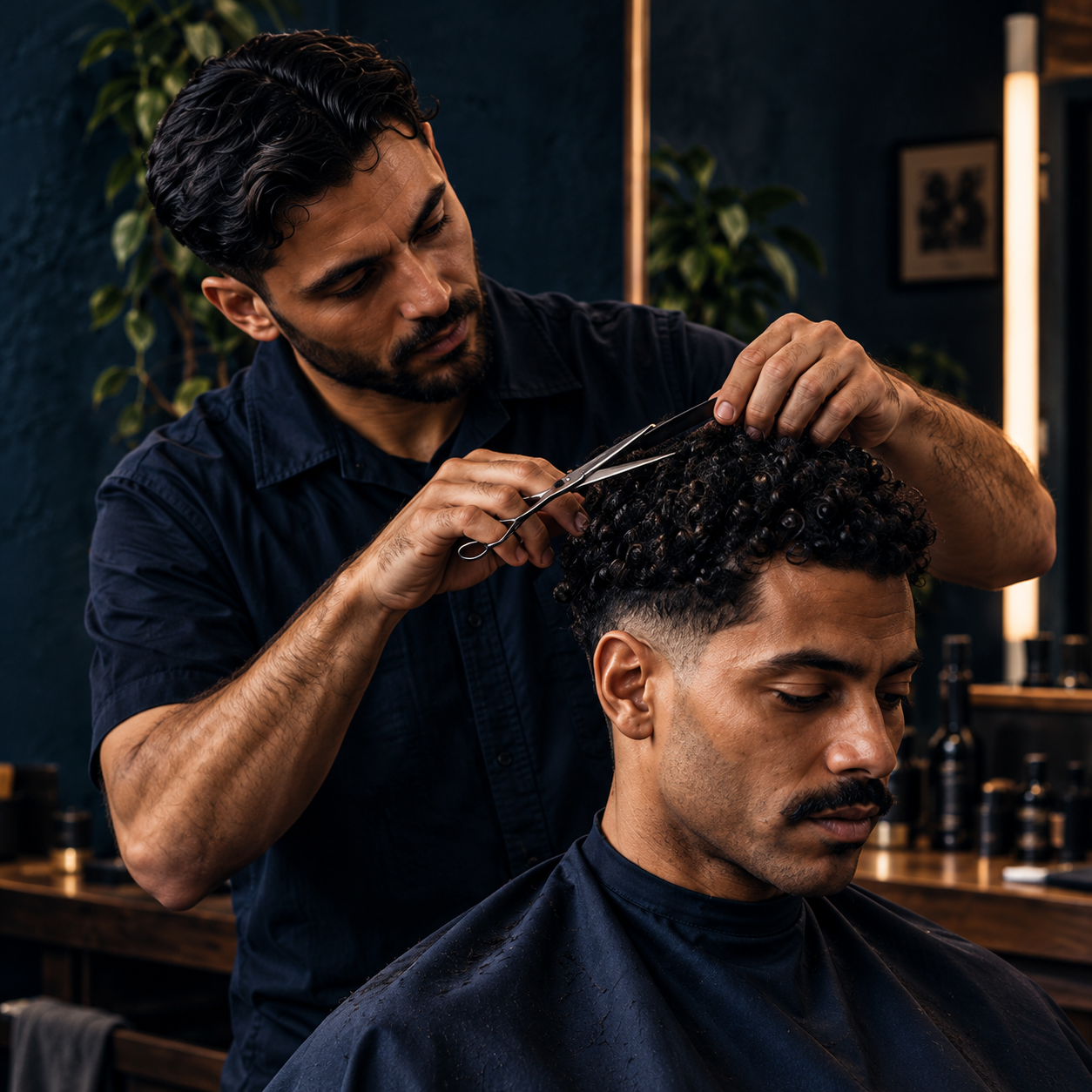 Barbier van MENRISE knipt zorgvuldig het haar van een klant